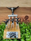 KIT PETISCO PARA CHURRASCO, 6 GARFINHOS + TRIDENTE